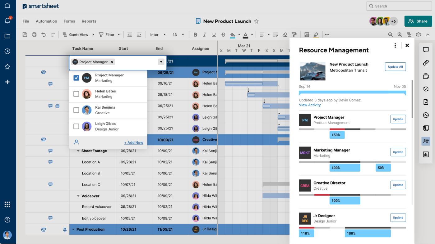 Screenshot of Smartsheet