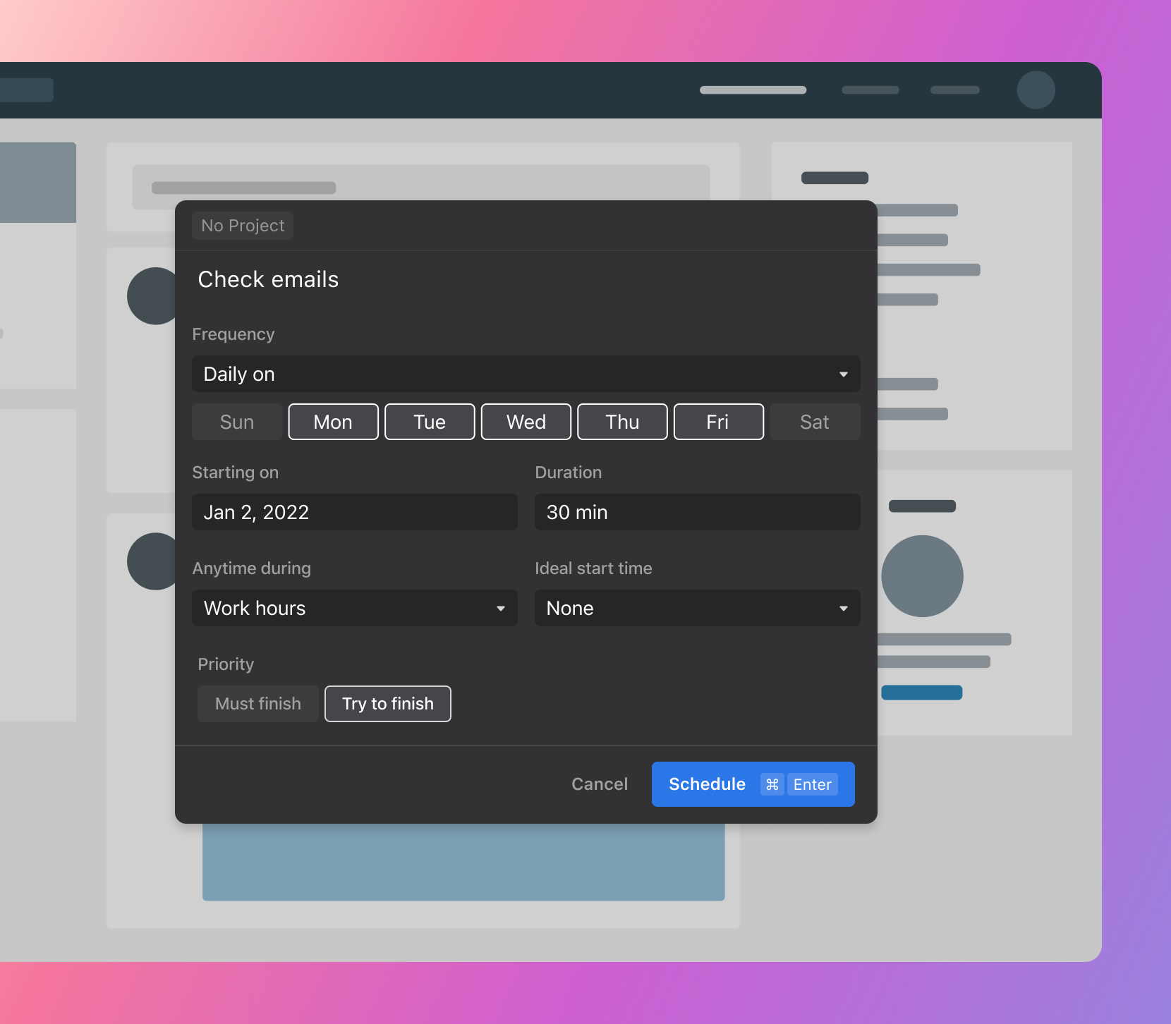Screenshot of recurring task being created in Motion.