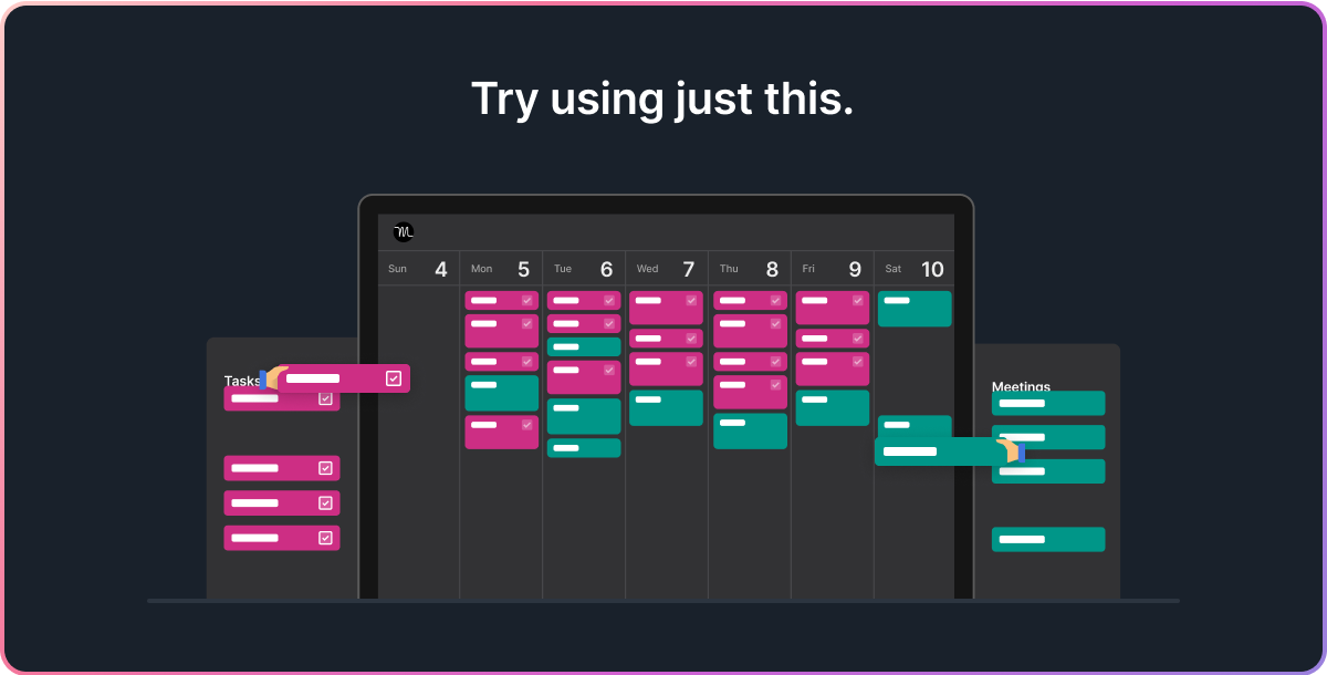 An illustration of Motion web app. Above the illustration is a title that says "Try using just this."