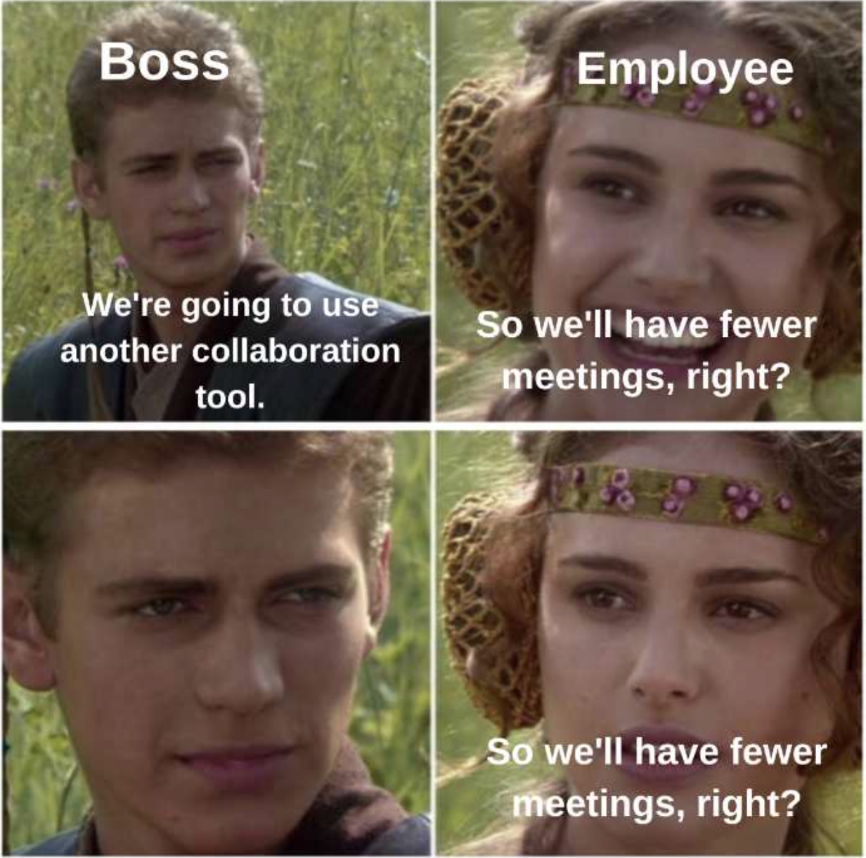 Meme. Too many tools. Too many meetings