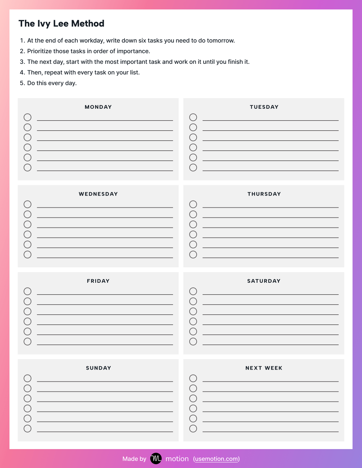 Ivy Lee Method Template