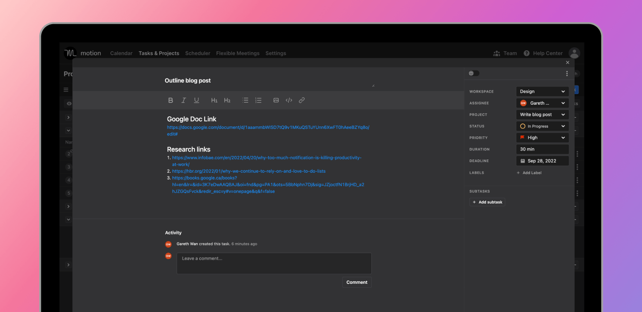 Task in motion interface