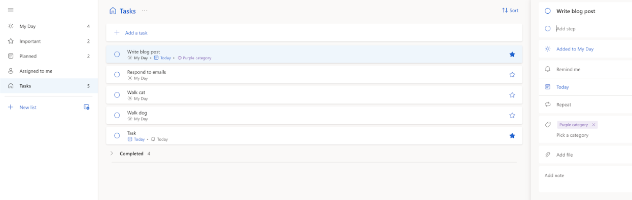 Microsoft To Do task view