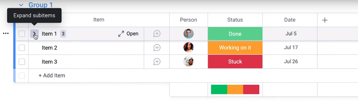 Tasks inside a Monday.com project