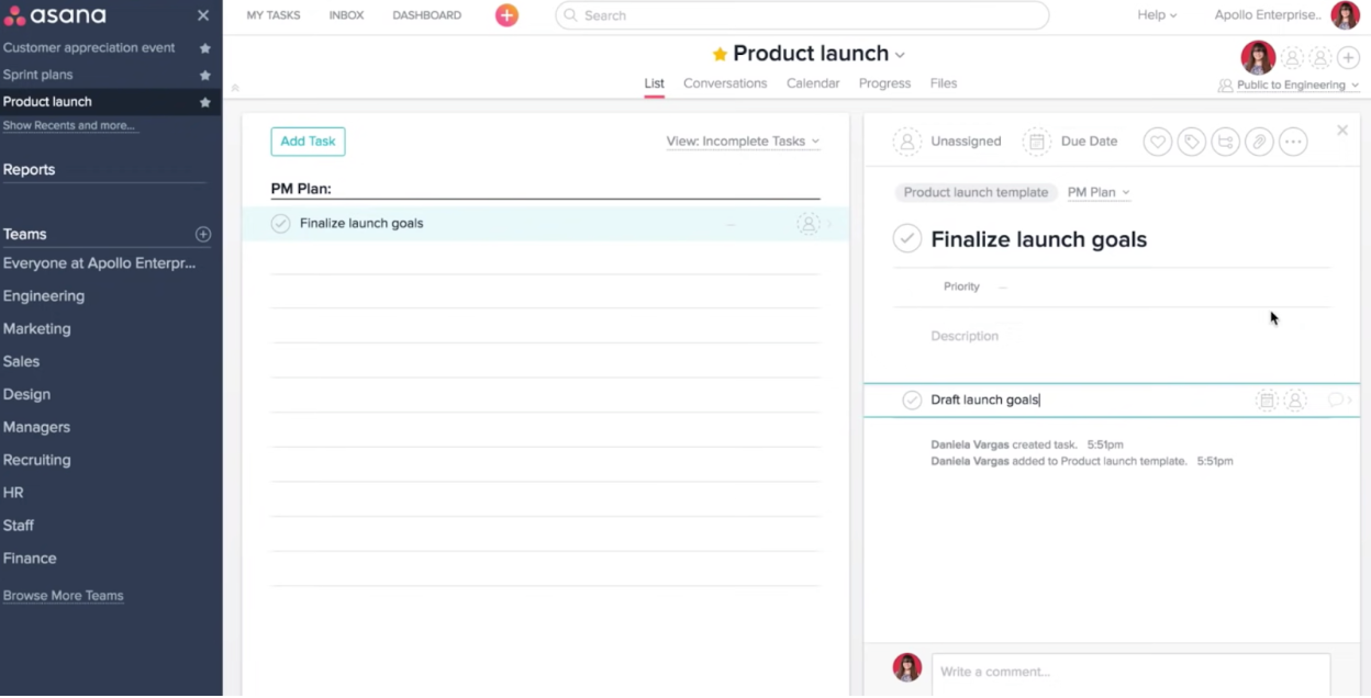Tasks within a project inside Asana