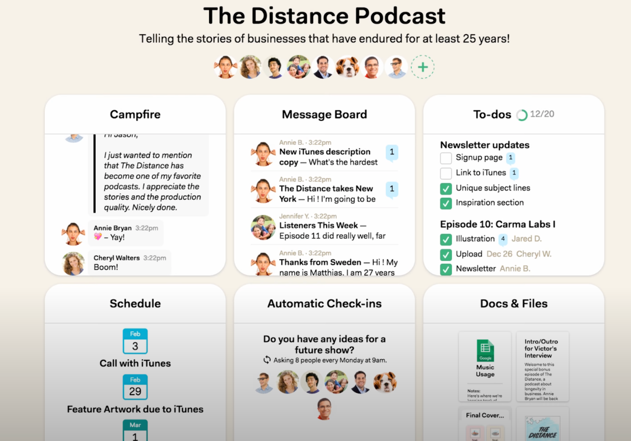 The home screen in Basecamp project management