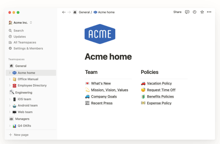 A company database in Notion