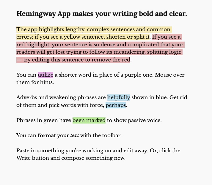 Example of text in Hemingway