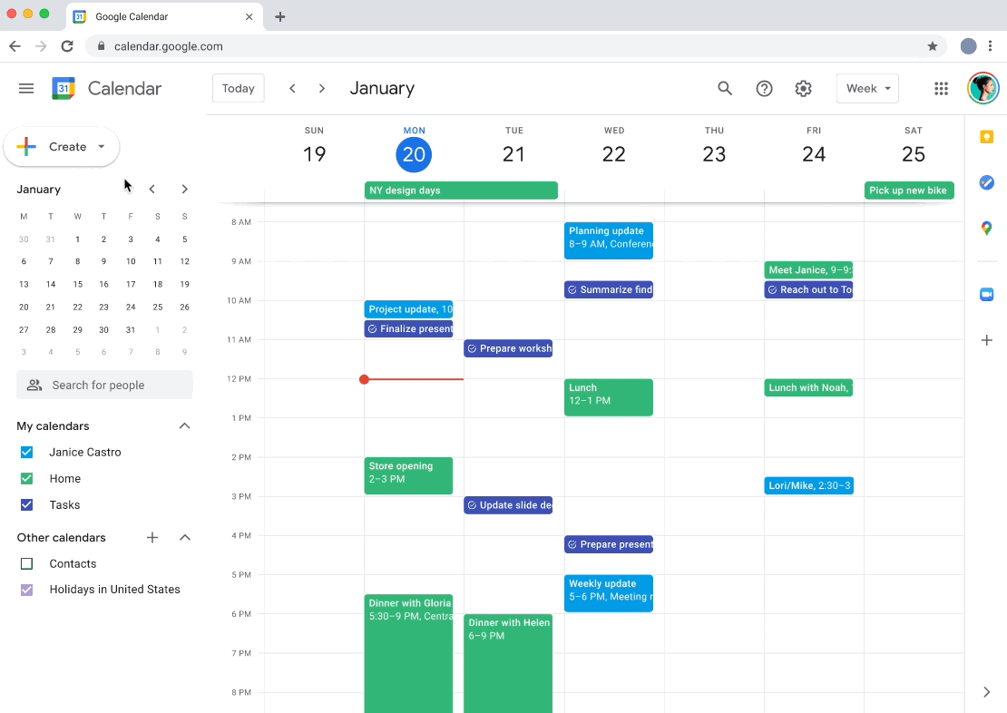 Google Calendar with time blocks