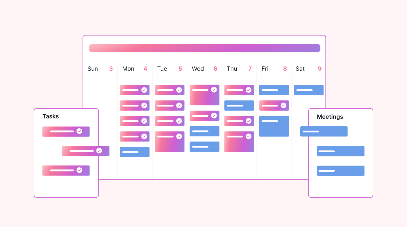 Online work calendar with tasks and meetings