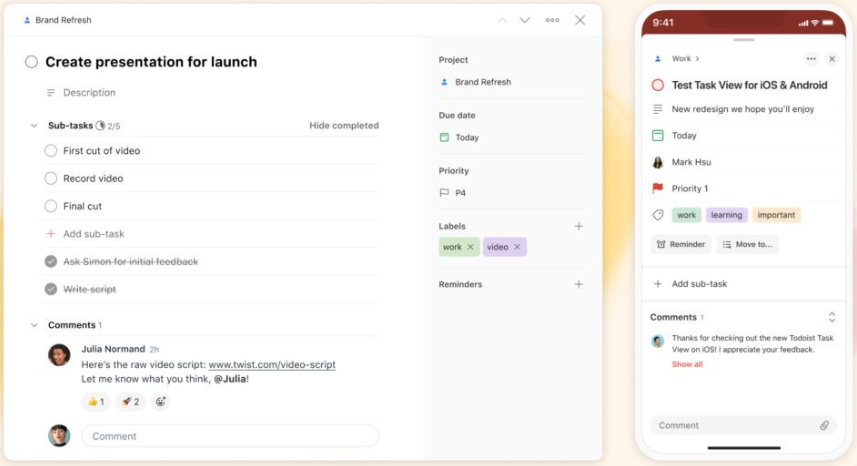 Todoist desktop and mobile