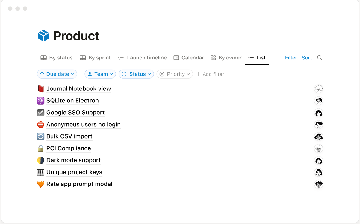 Notion project planning function
