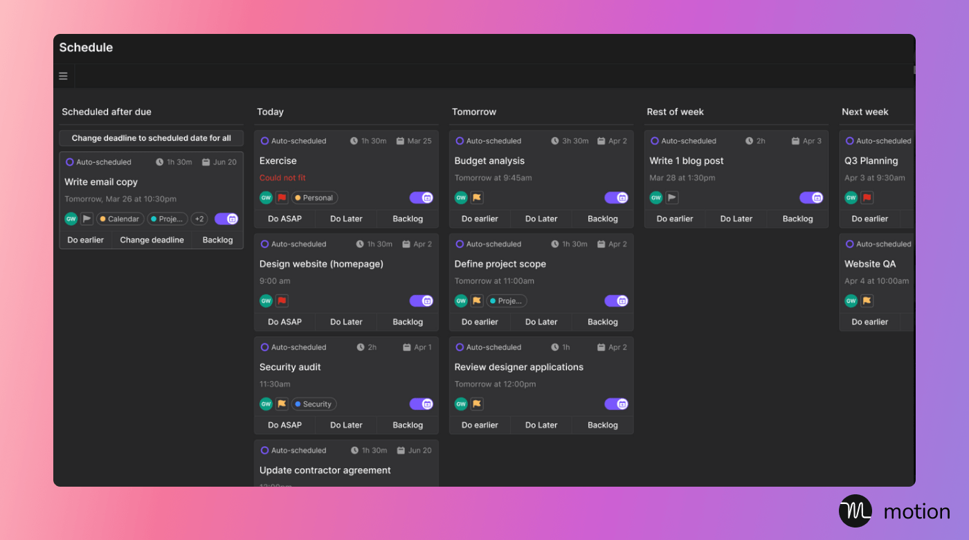 An image of an automated Motion scheduler
