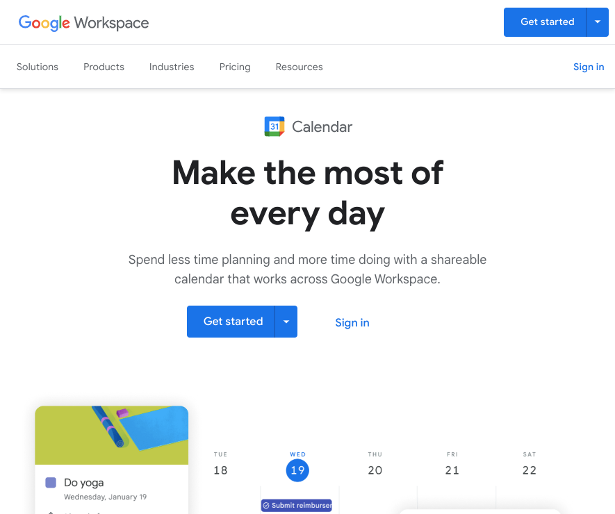Google Calendar interface
