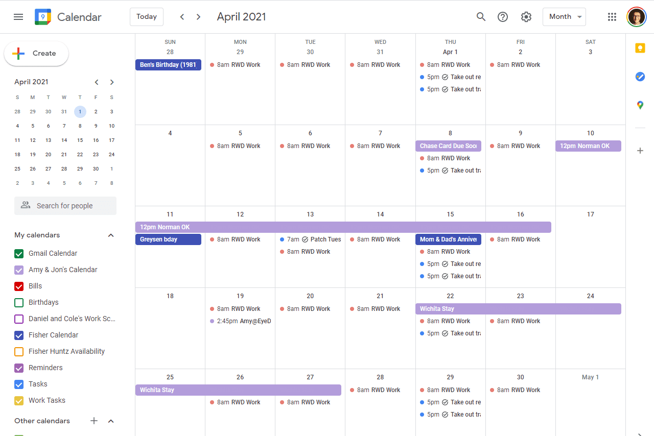 A screenshot of Google Calendar