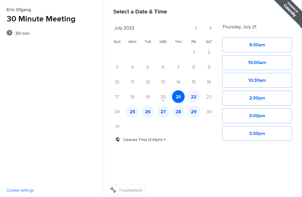 A screenshot of Calendly