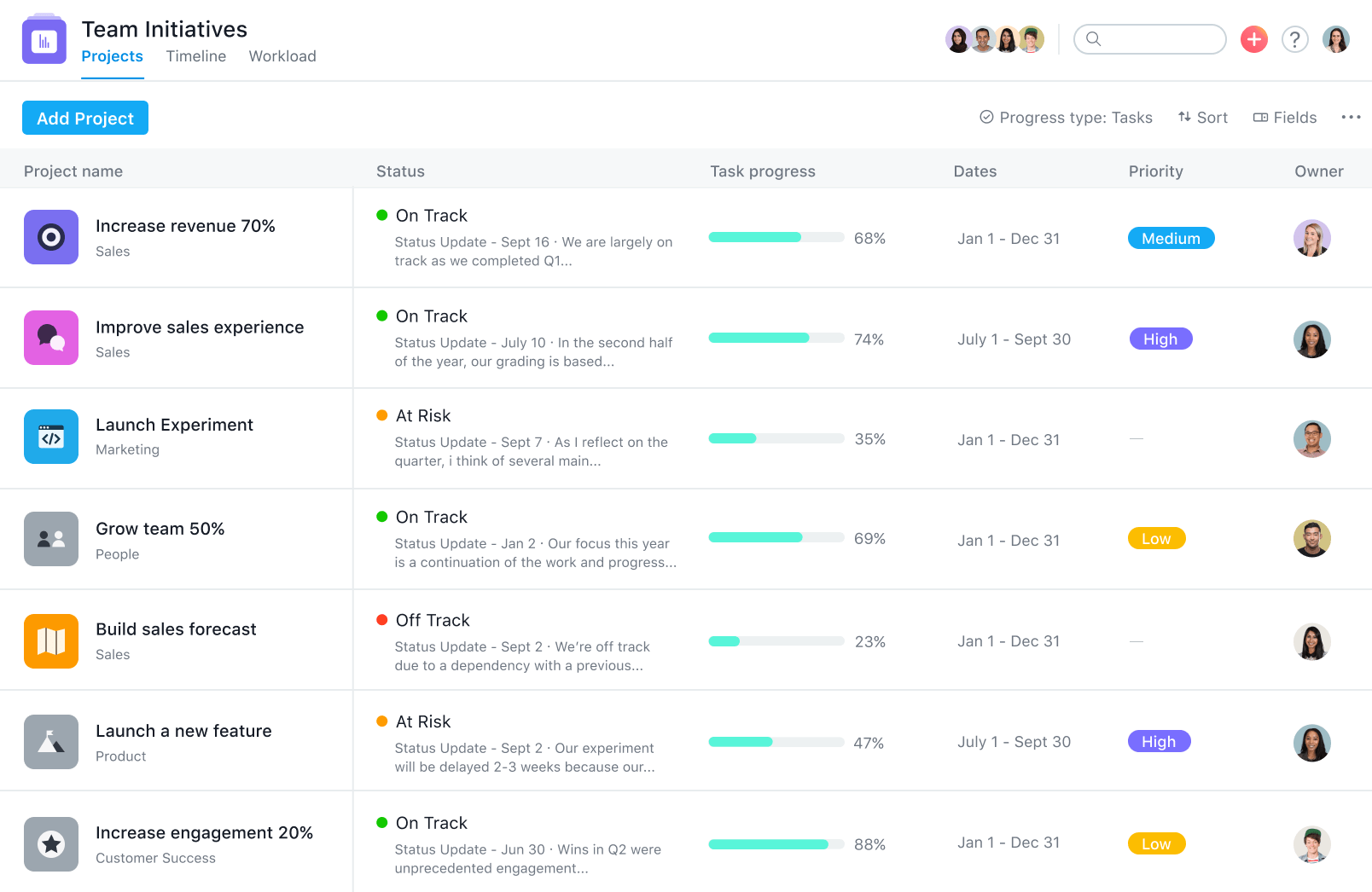 A screenshot of Asana