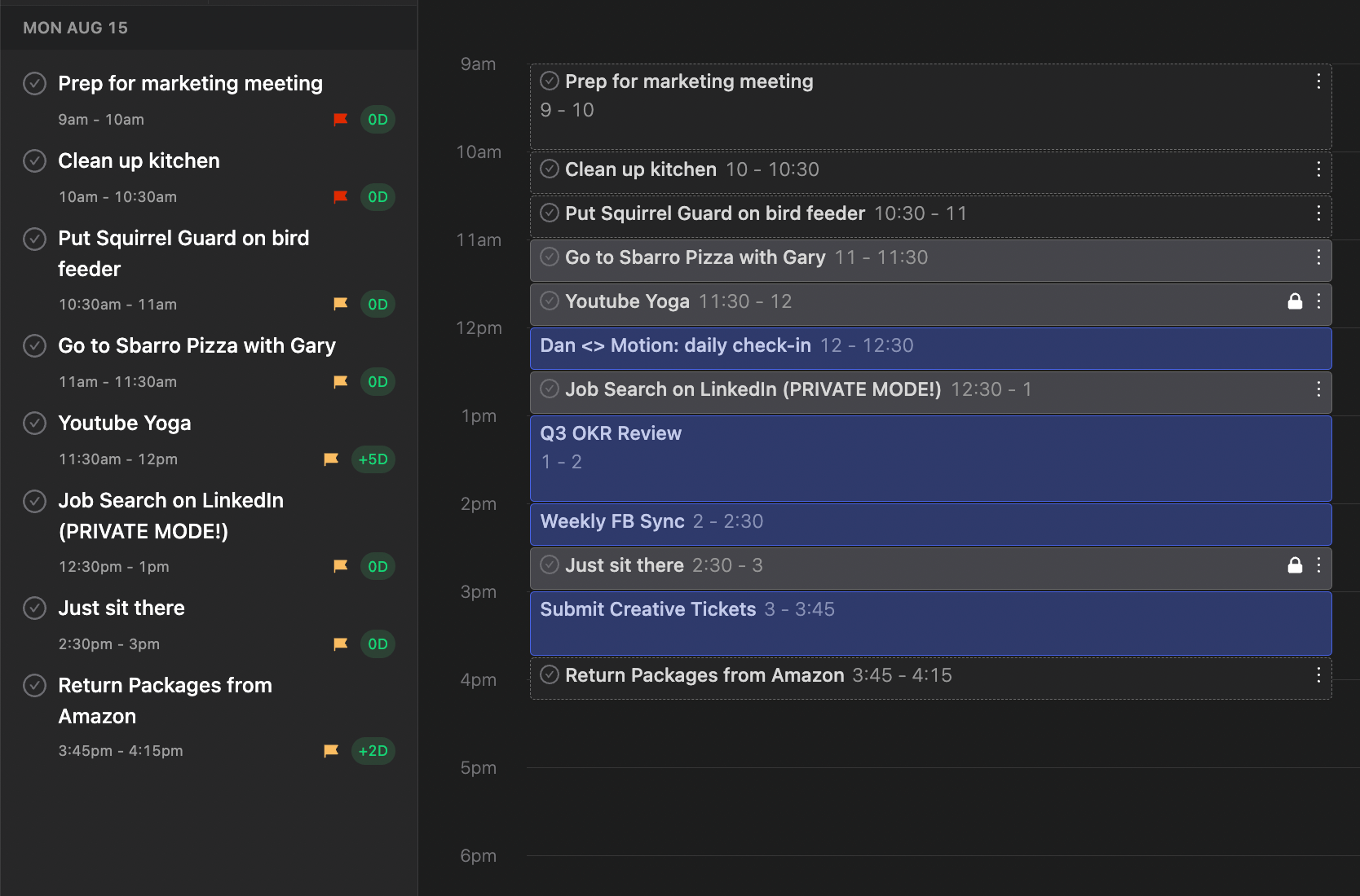 A daily schedule planner from Motion