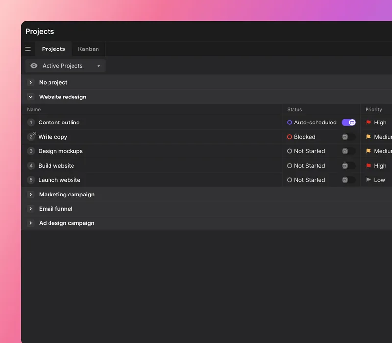  Project management dashboard in Motion