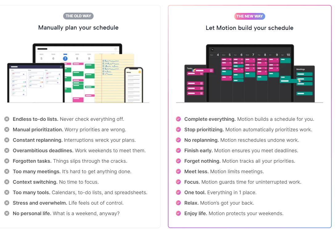 Difference between manually planning a schedule and using Motion