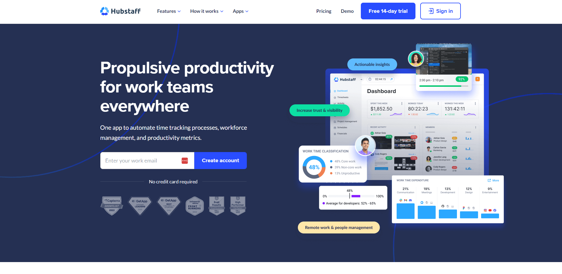 Screenshot of Hubstaff homepage