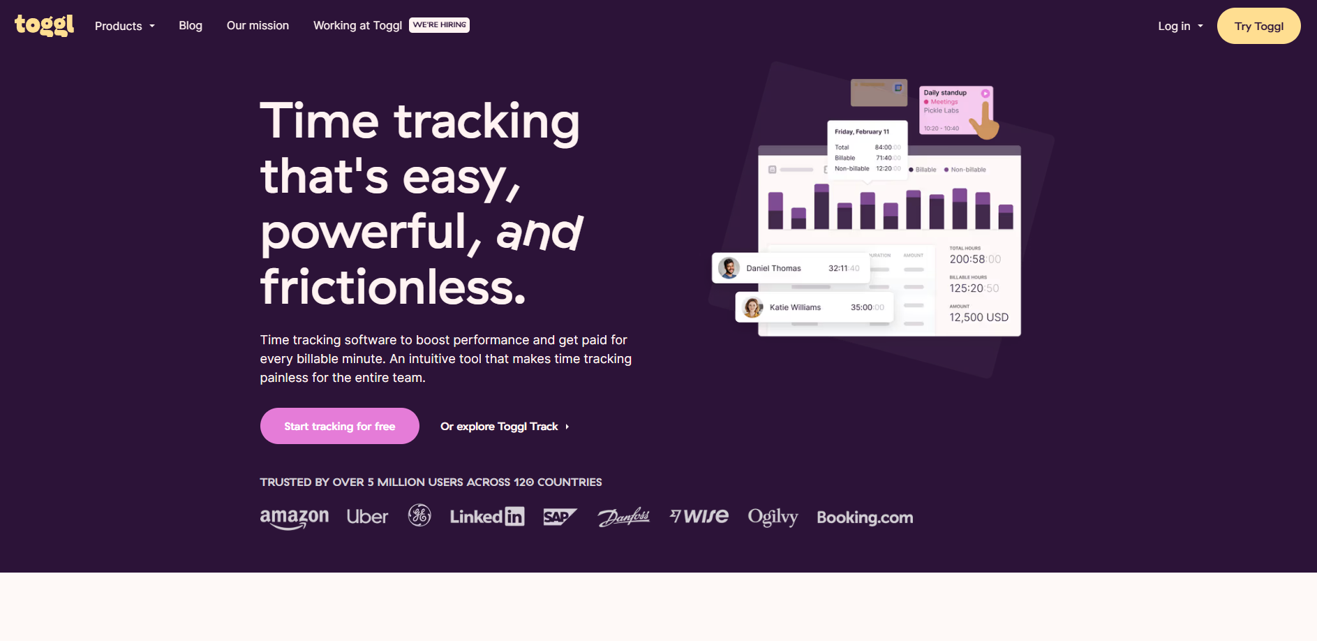 Screenshot of Toggl homepage