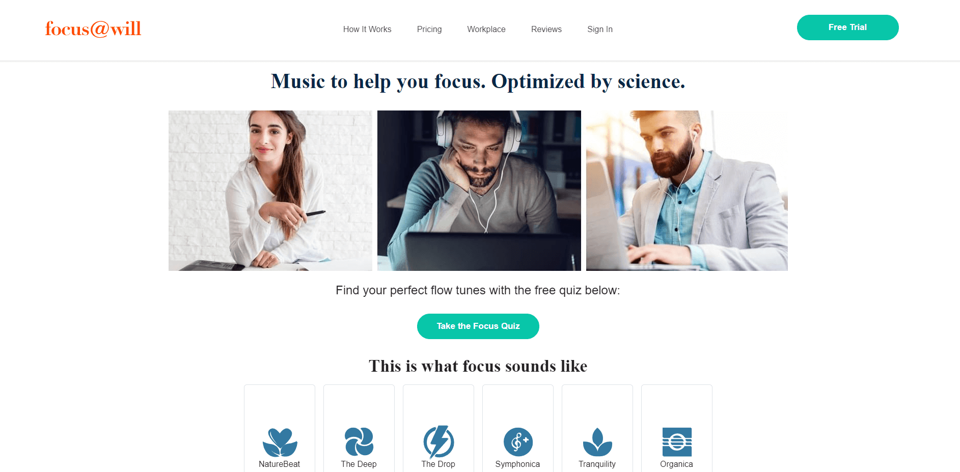 Screenshot of Focus@Will homepage