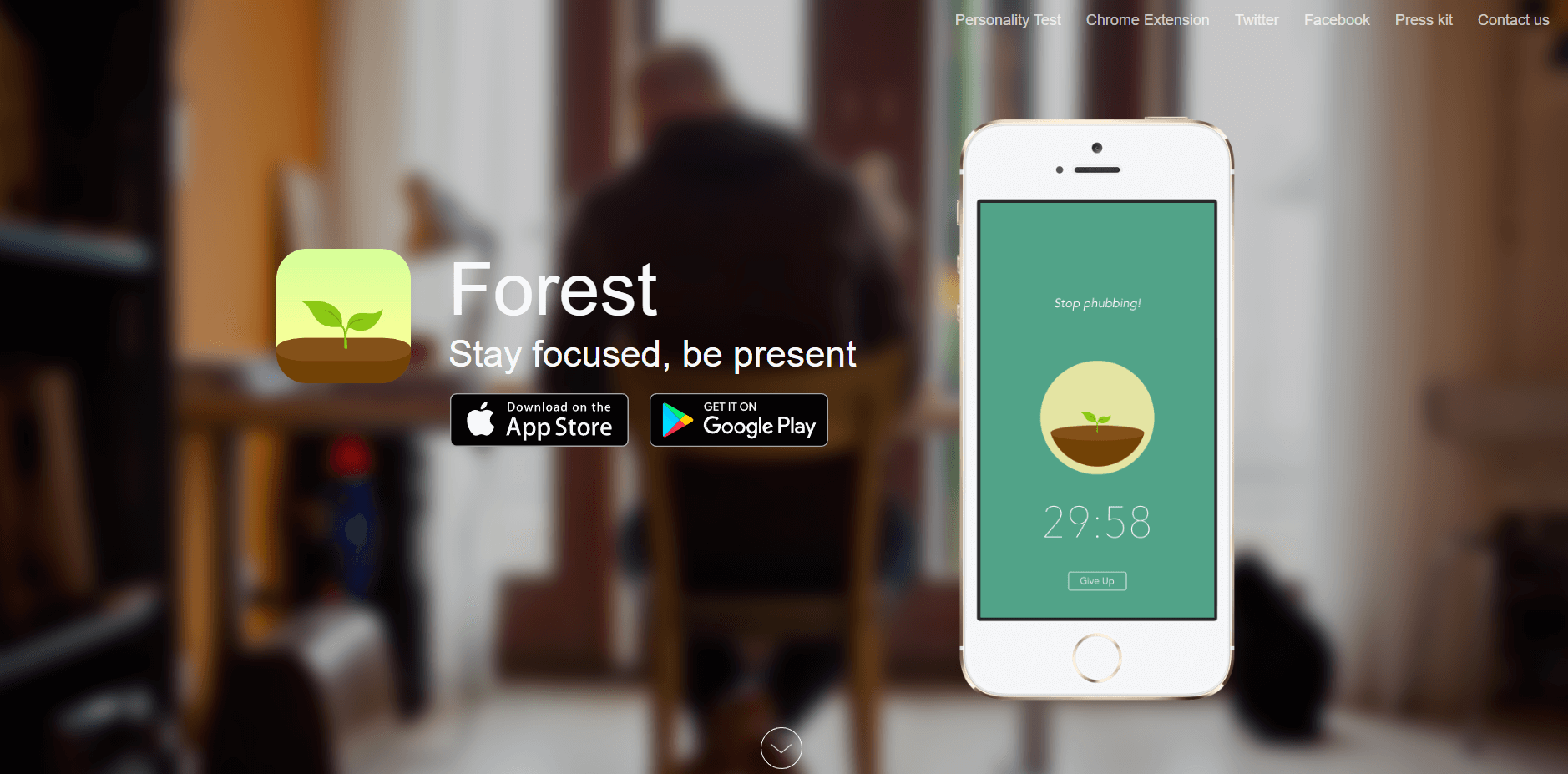 Screenshot of Forest App homepage