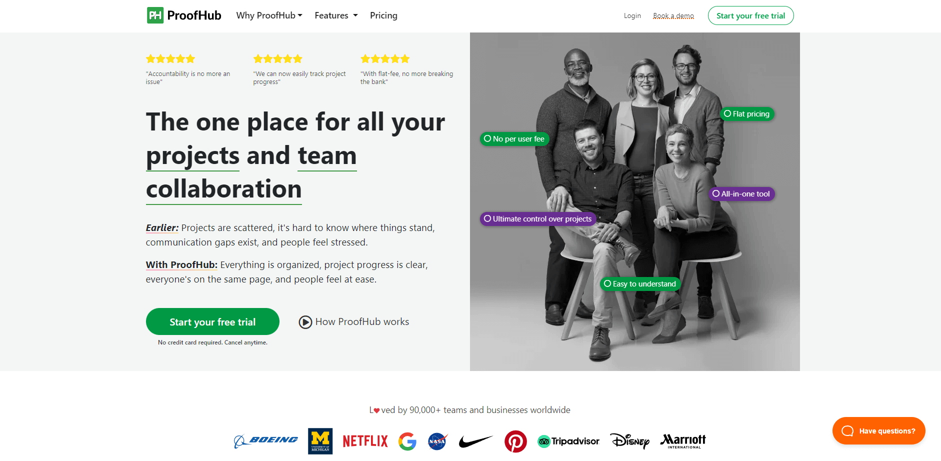 Screenshot of ProofHub homepage