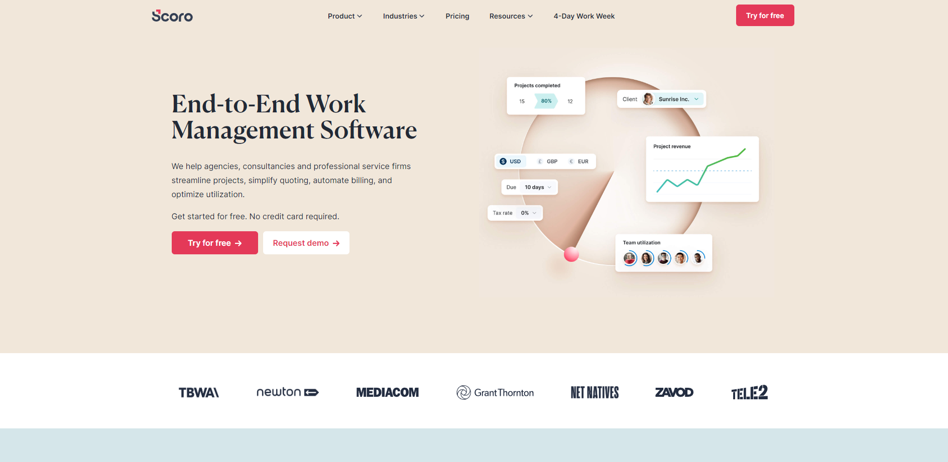 Screenshot of Scoro homepage