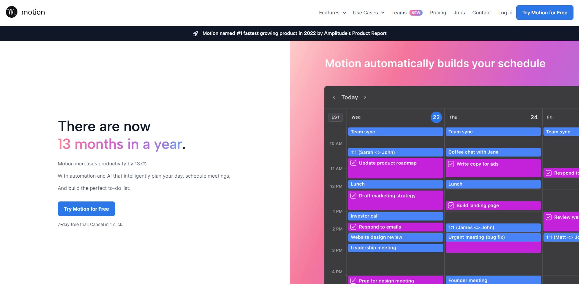 Screenshot of Motion homepage