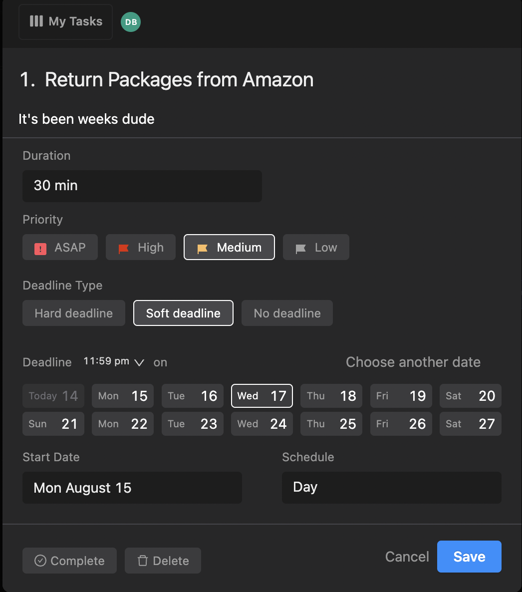 Add a task in Motion