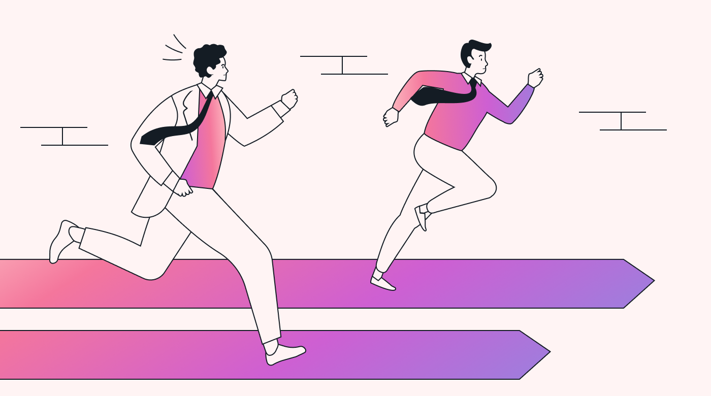 Employees running in the same direction toward their goal