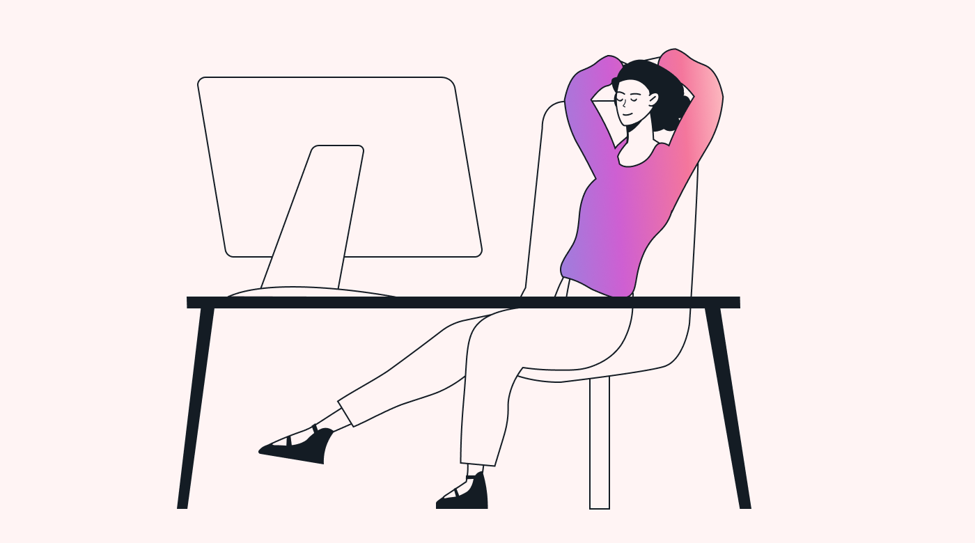 Worker relaxes in organized space