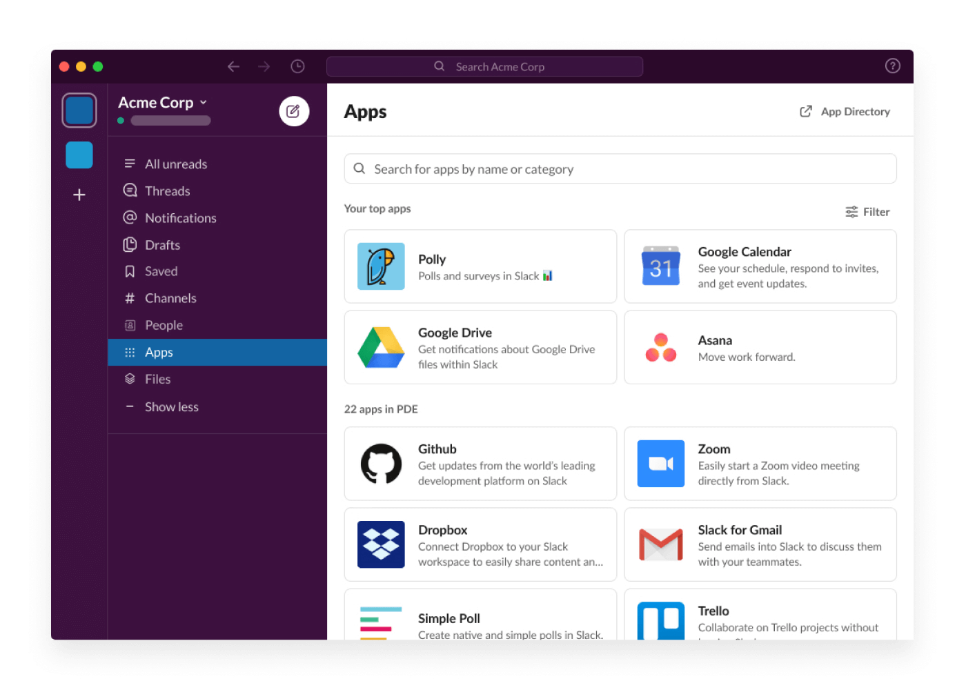 Slack dashboard screenshot