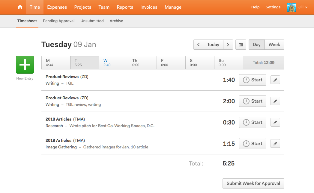 Harvest dashboard screenshot