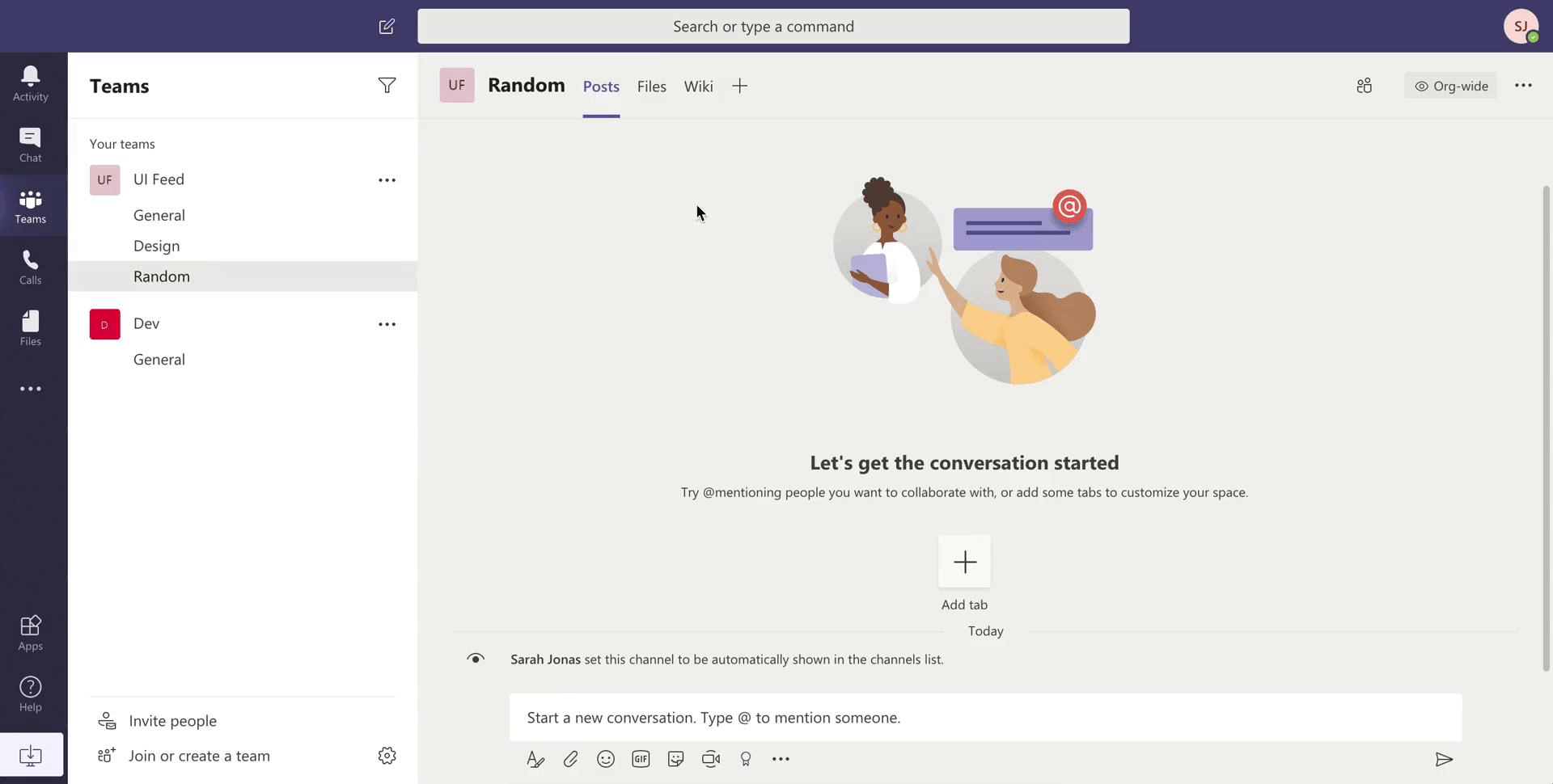 View of conversations in Microsoft Teams