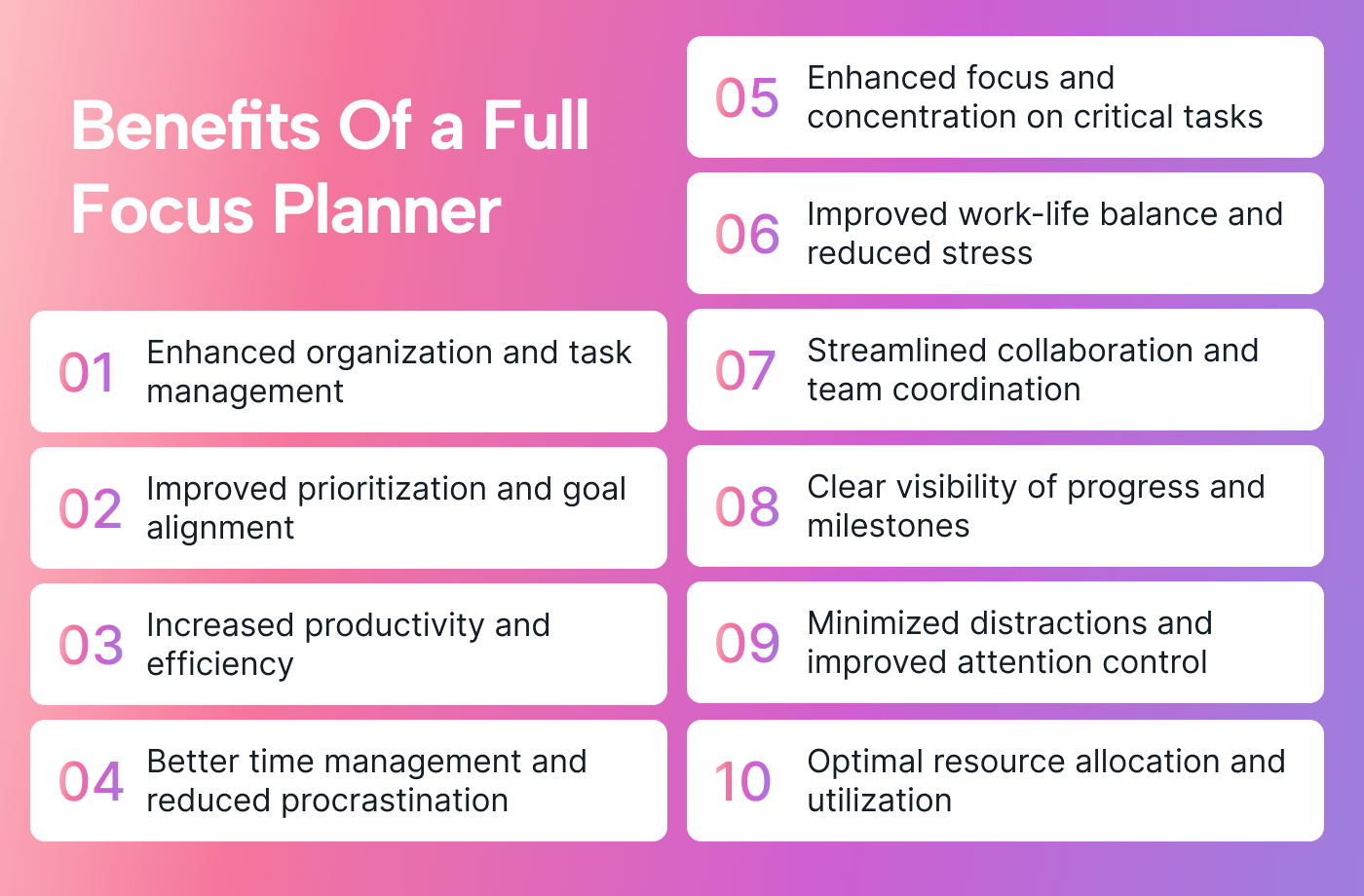 Benefits of a full focus planner in a table