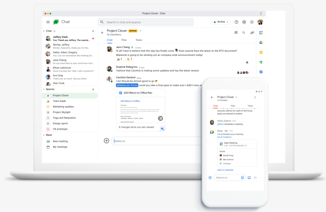 A screenshot of Google Chat view on desktop and mobile