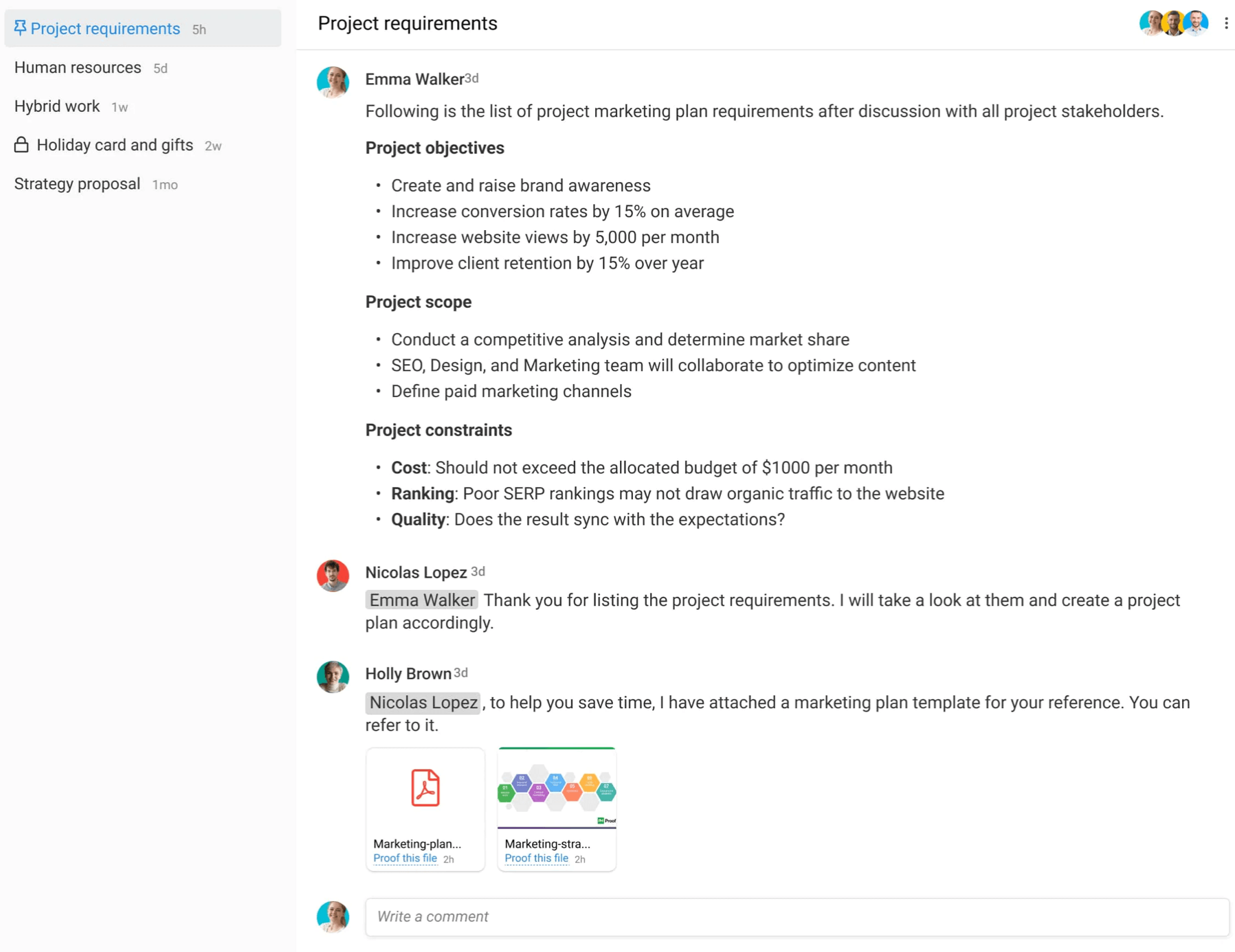 A screenshot of Proofhub