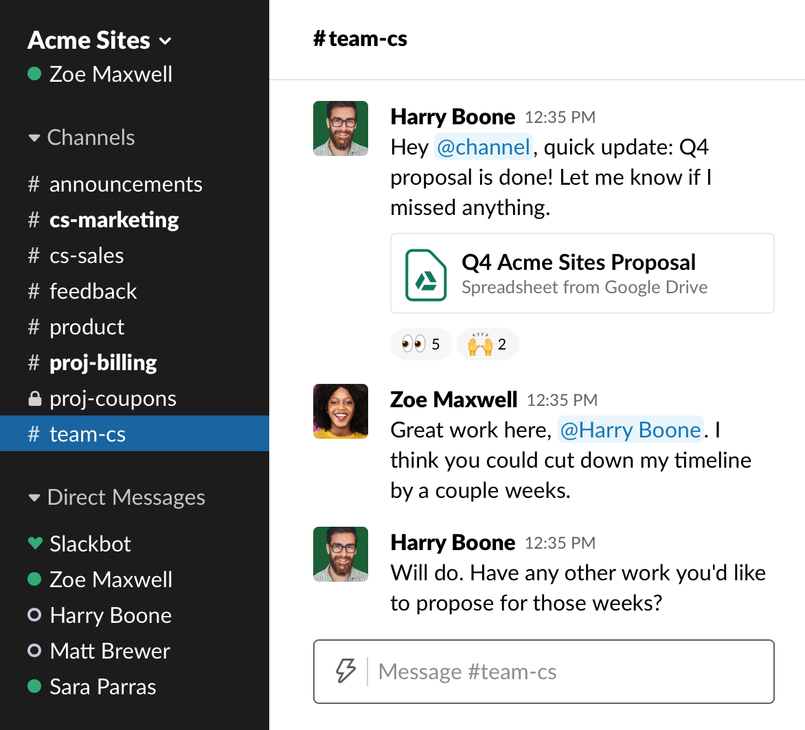 A screenshot of Slack