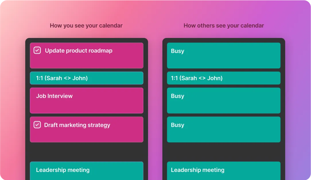 Personal and private calendar view