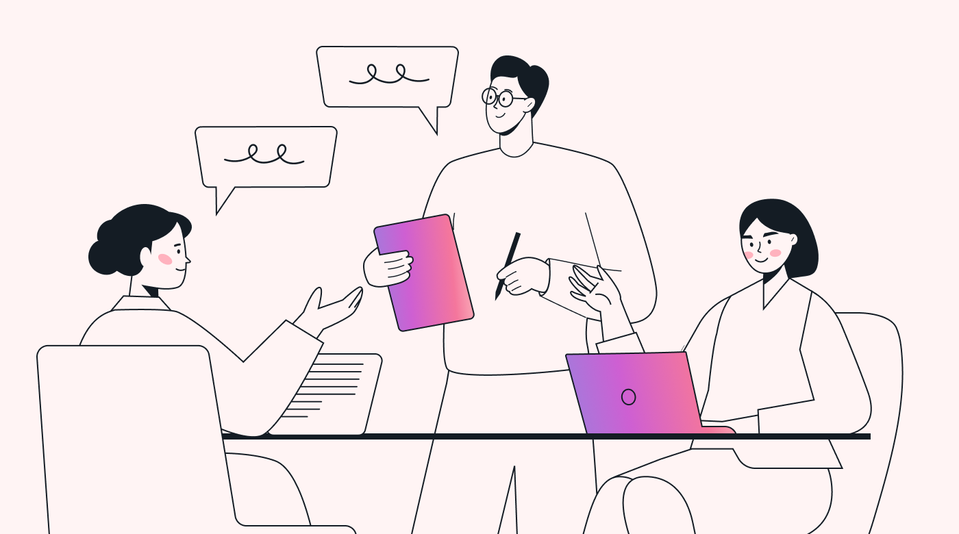 Employees in an internal meeting