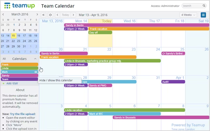 Calendar on Teamup