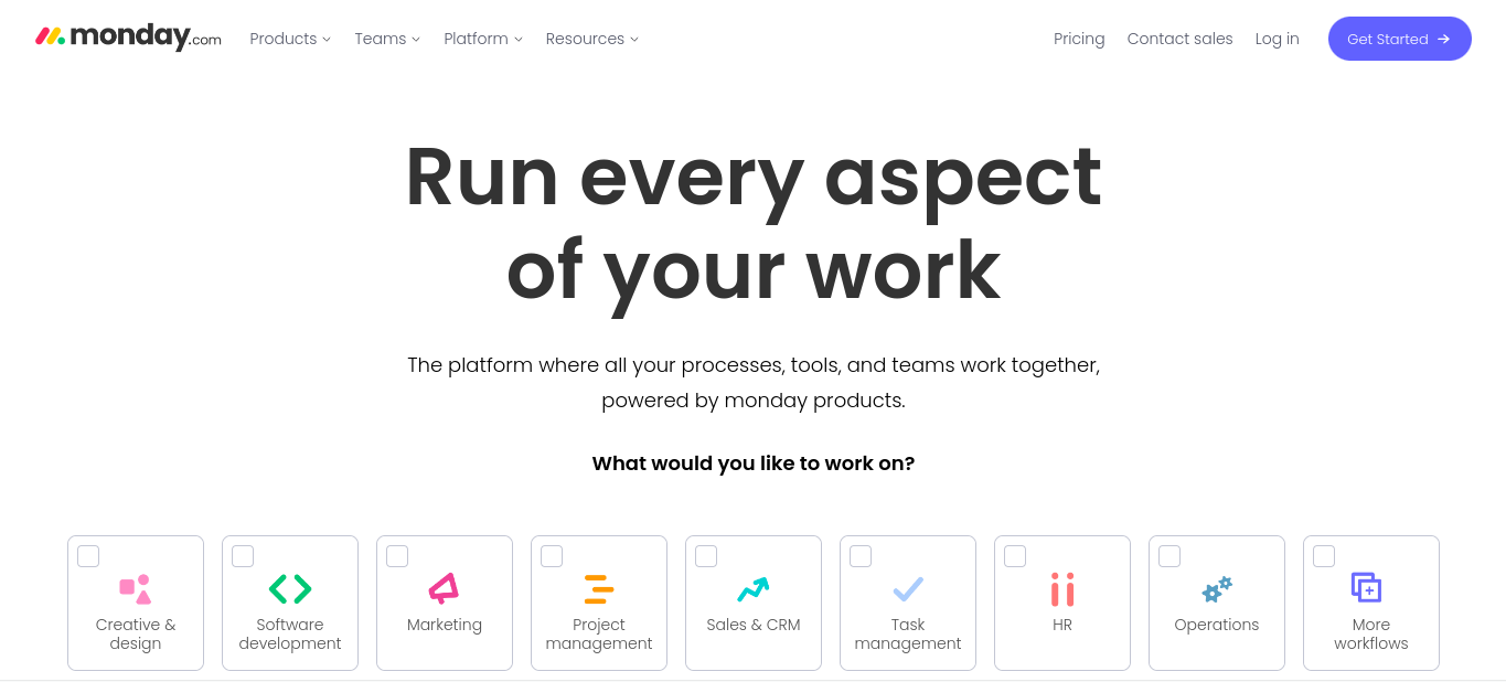 Screenshot of monday.com homepage