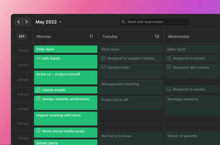 Screenshot of automated calendar