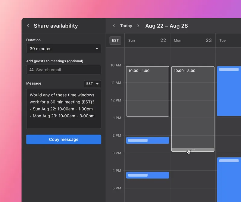 Motion calendar scheduling interface