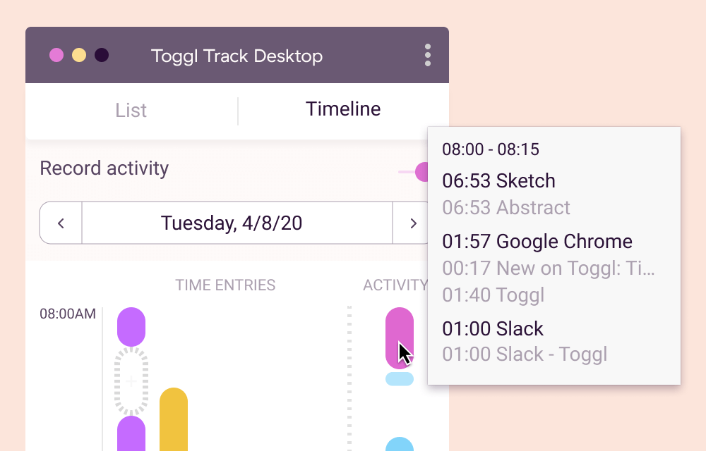 The interface of Toggl Track