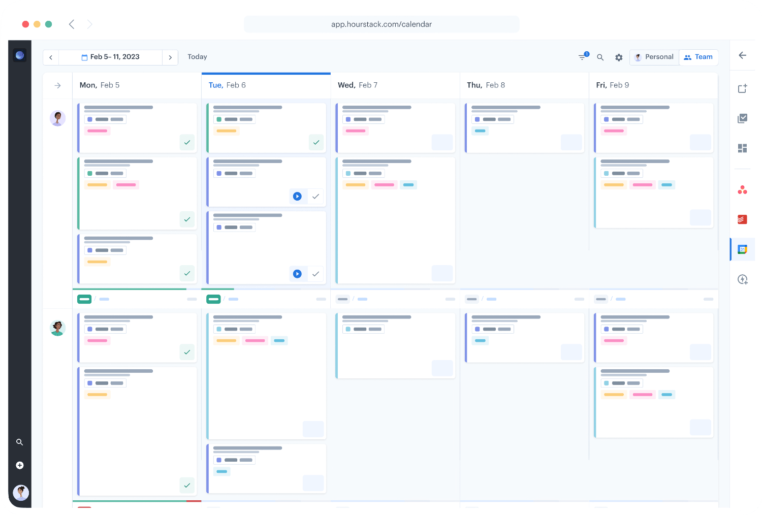 The interface of HourStack