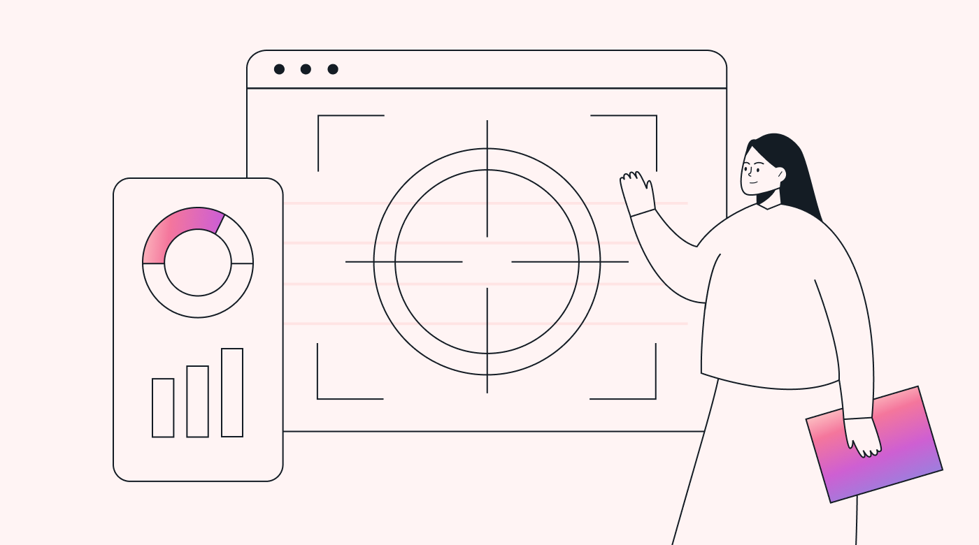 A person standing next to a scope in a mockup browser frame